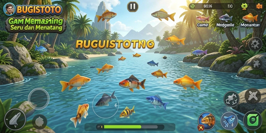Tampilan gameplay BUGISTOTO yang menarik saat memancing.