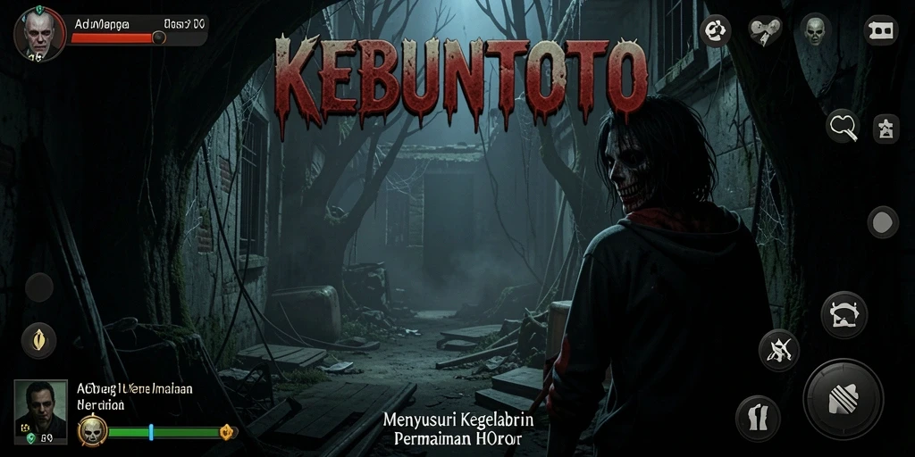 Tampilan gameplay KEBUNTOTO dengan suasana yang mencekam.