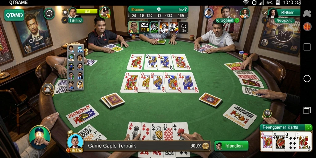 Tampilan gameplay Gaple yang seru dan menyenangkan di QTGAME.