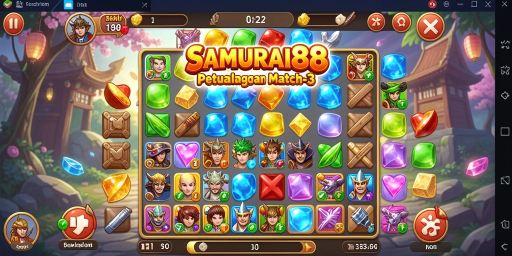 Tangkapan layar gameplay SAMURAI88 dengan elemen Match-3 yang menawan.