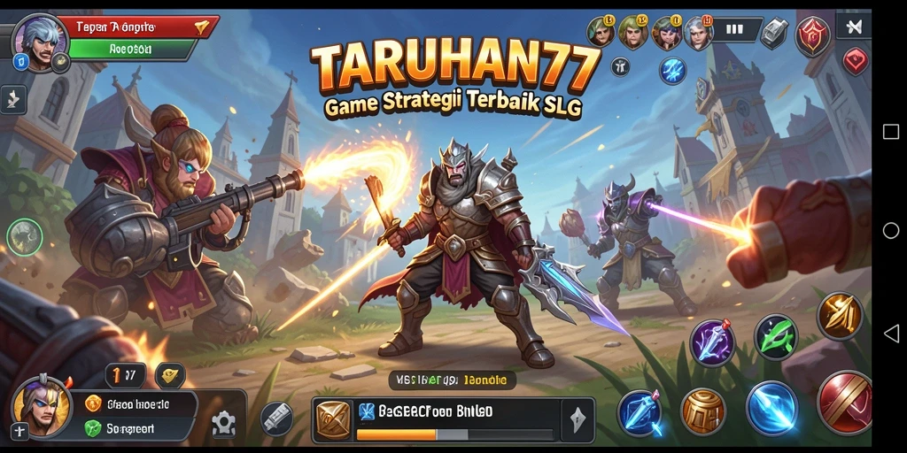 Tampilan gameplay menyerupai pertempuran strategi yang menegangkan.